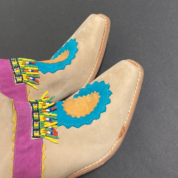 New VTG Biondini Beaded Suede Southwestern Boot Made in Italy Size 6 - Picture 9 of 11